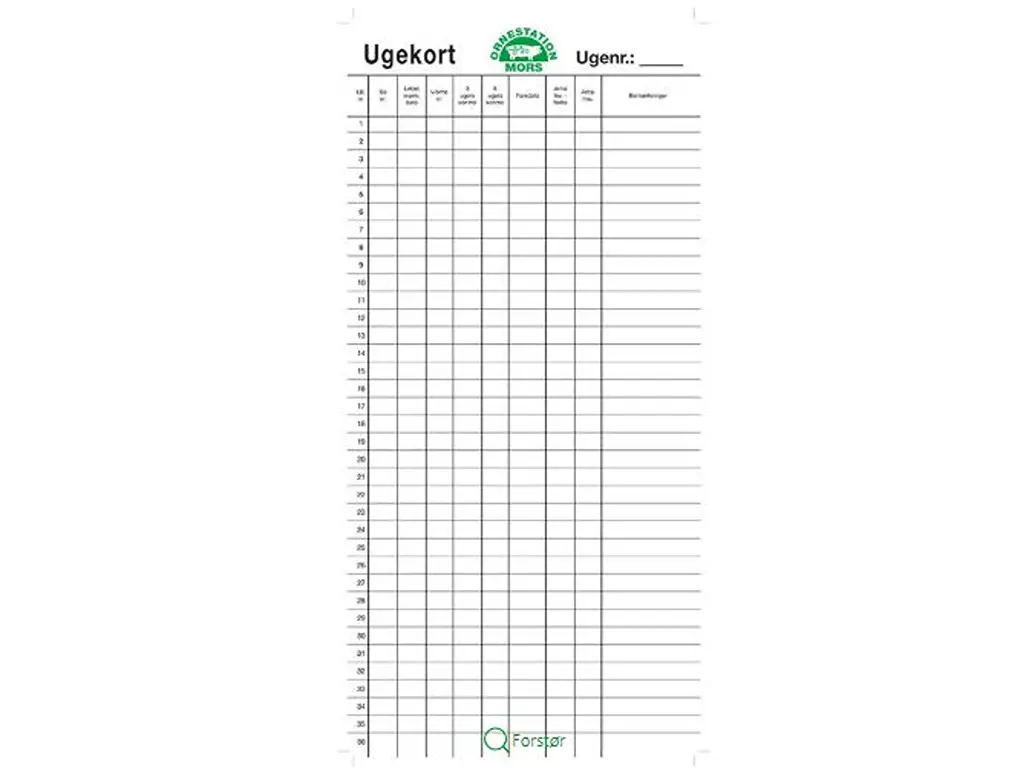 Farrowing list for 36 sows 25 pcs.